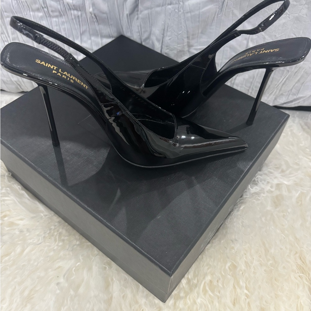 Saint Laurent Black Stiletto Slingback Heels